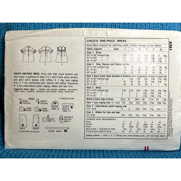 Simplicity 6381 pattern Girls A line dress ruffle sleeve 1960s size 3 - Picture 3 of 5